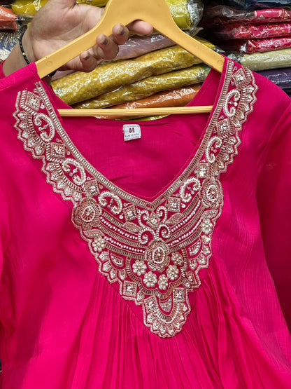A-Line Muslin Silk 3-Piece Suit Set with Handwork and Lace Detailing - RR1637