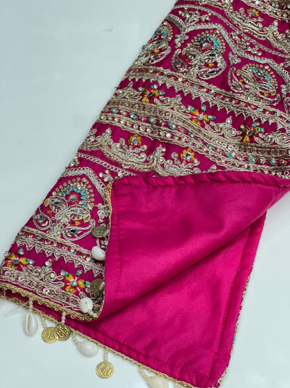 3-Piece Silk Sharara Set with Heavy Work Jacket and Blouse
