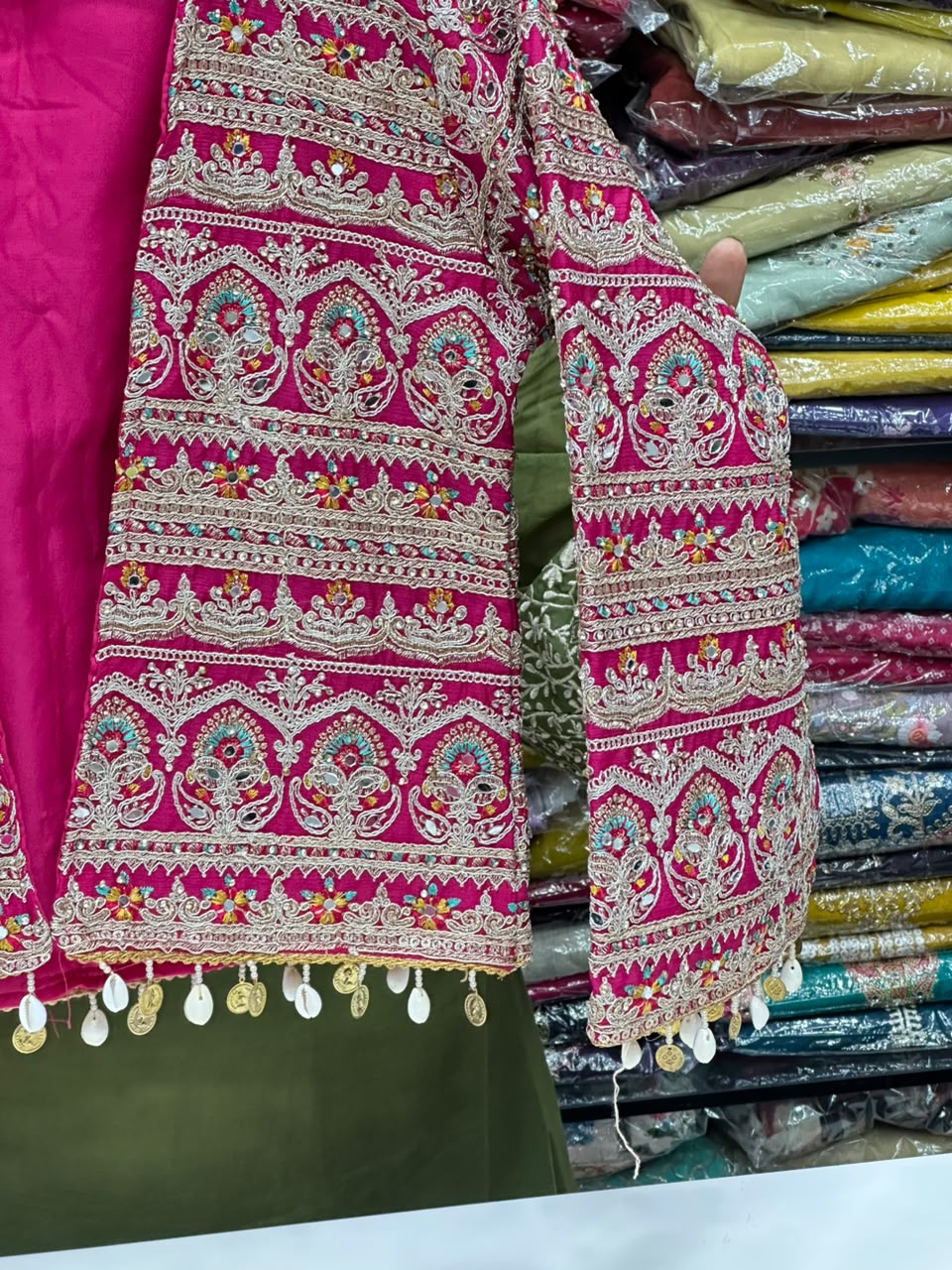 3-Piece Silk Sharara Set with Heavy Work Jacket and Blouse