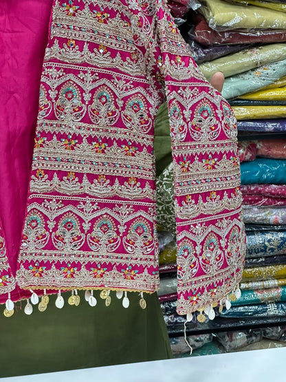 3-Piece Silk Sharara Set with Heavy Work Jacket and Blouse