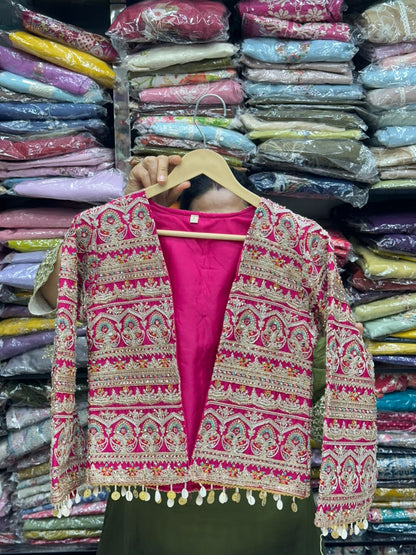 3-Piece Silk Sharara Set with Heavy Work Jacket and Blouse