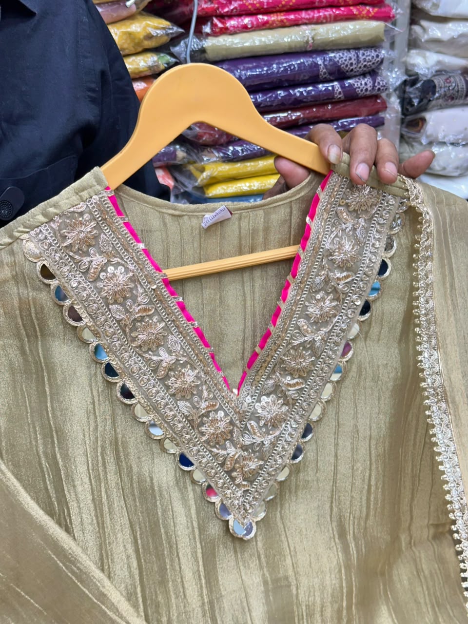 Salsa Crush Silk Garara 3 Piece Suit Set with Embroidered Neck & Mirror Work – RR1550