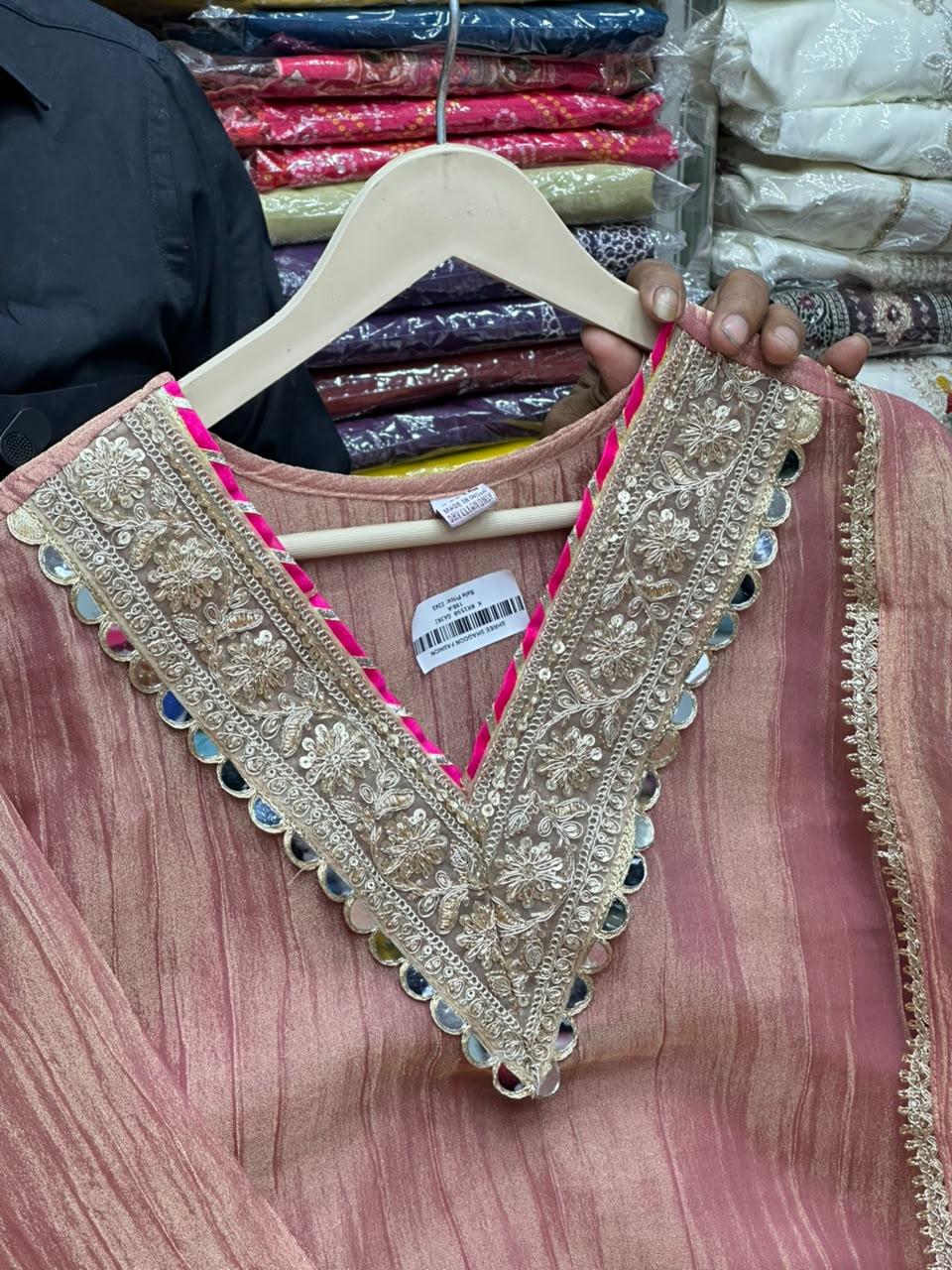 Salsa Crush Silk Garara 3 Piece Suit Set with Embroidered Neck & Mirror Work – RR1550
