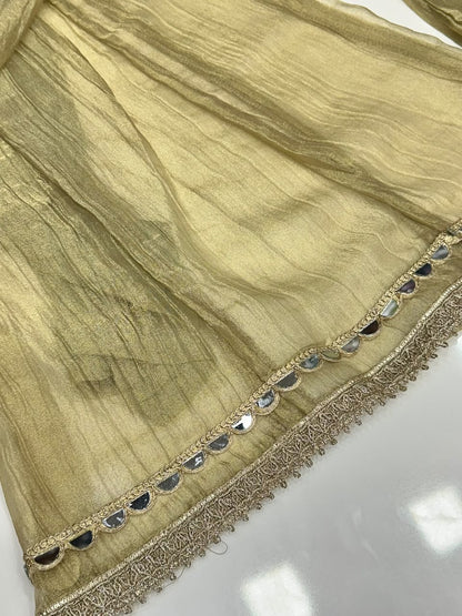 Salsa Crush Silk Garara 3 Piece Suit Set with Embroidered Neck & Mirror Work – RR1550