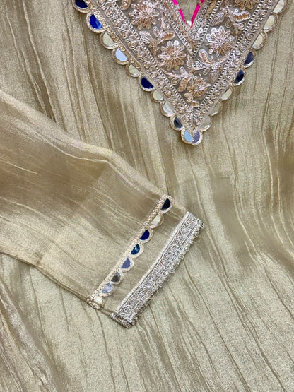 Salsa Crush Silk Garara 3 Piece Suit Set with Embroidered Neck & Mirror Work – RR1550