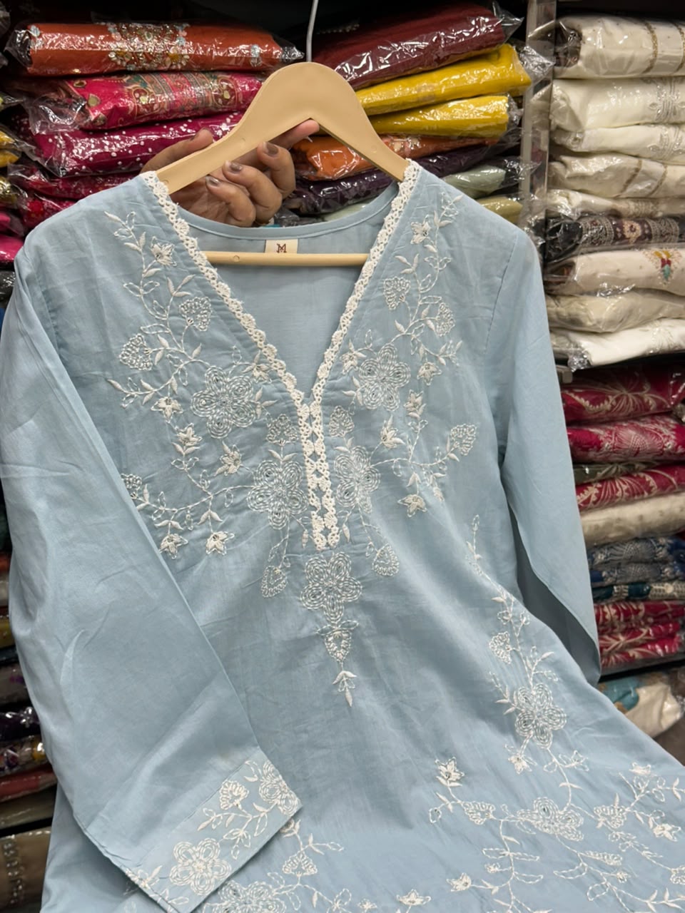 Straight Mul Cotton 3 Piece Kurti Set with All-Over Thread Work and Dupatta – RR1462