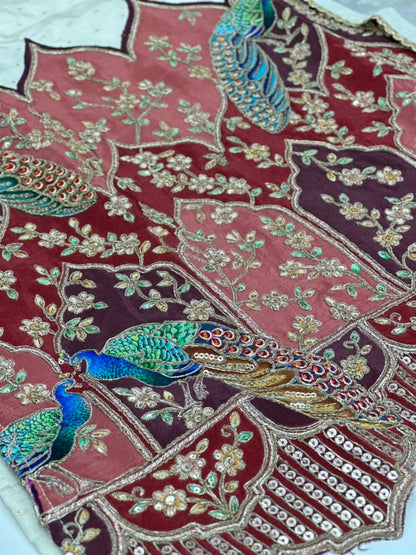 Straight Organza Silk 3 Piece Kurti Set with Peacock and Embrodided Work
