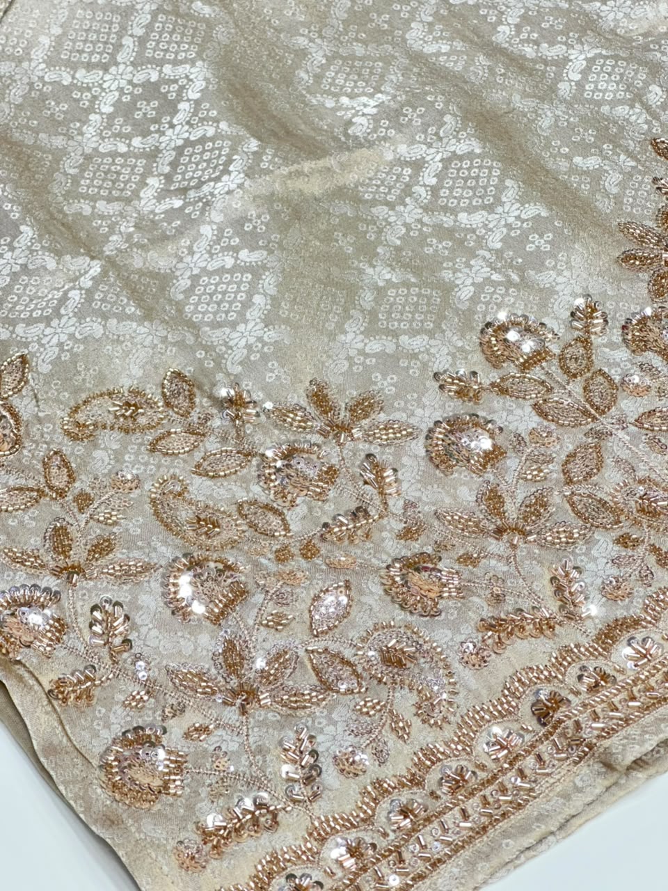 Shimmer Silk Farshi Salwar Set with Handwork and Golden Print Dupatta - RR1654