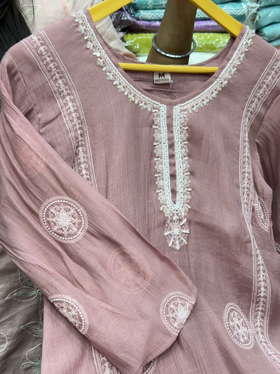 Mul Chanderi Straight Kurti Pant Set with Thread & Booti Work Dupatta - RR1666