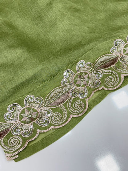 Mul Chanderi Straight Kurti Pant Set with Heavy Embroidery and Cutout Work -  RR1662