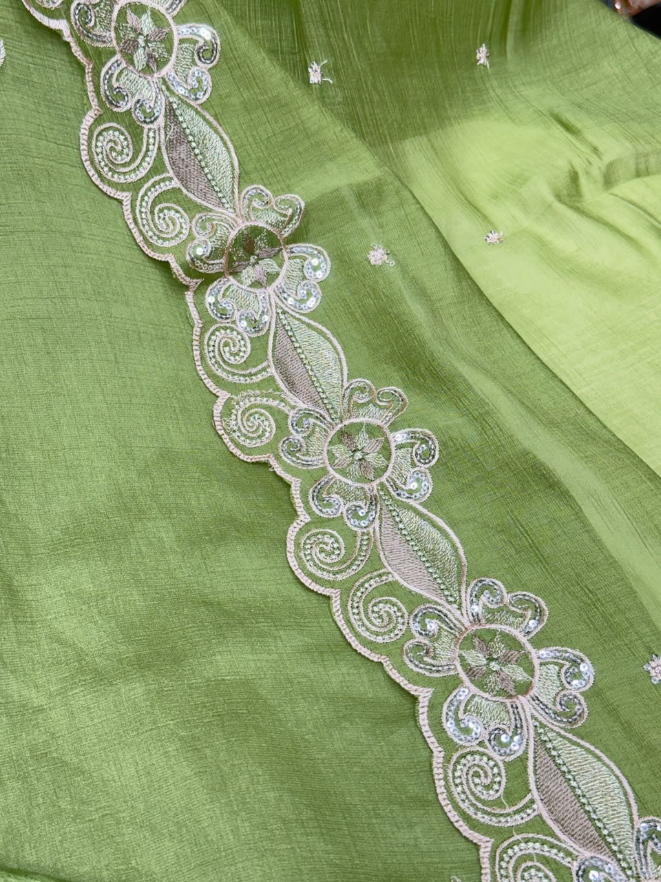 Mul Chanderi Straight Kurti Pant Set with Heavy Embroidery and Cutout Work -  RR1662