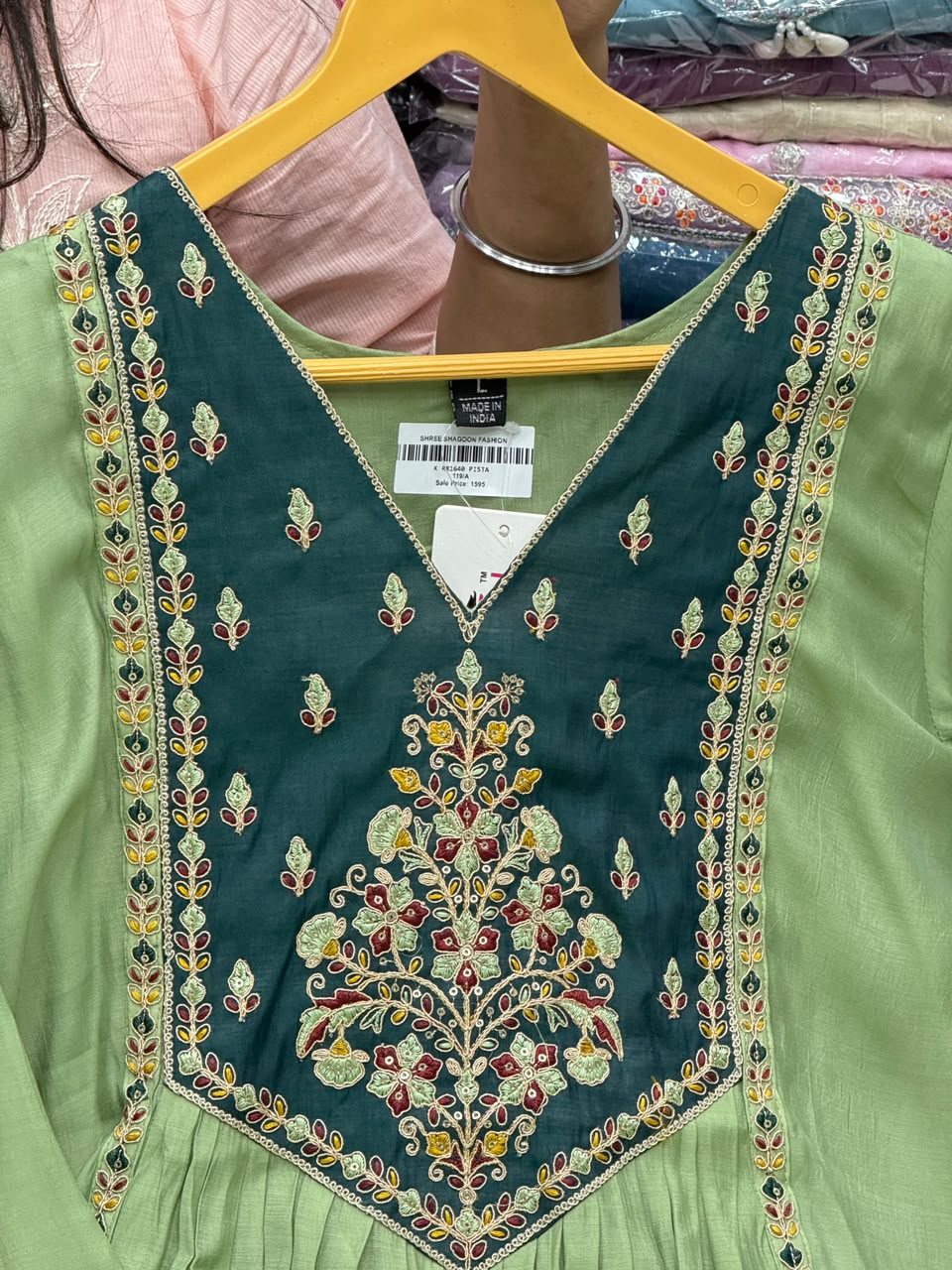Mul Chanderi A-Line Kurti Pant Set with Heavy Embroidery Work - RR1640