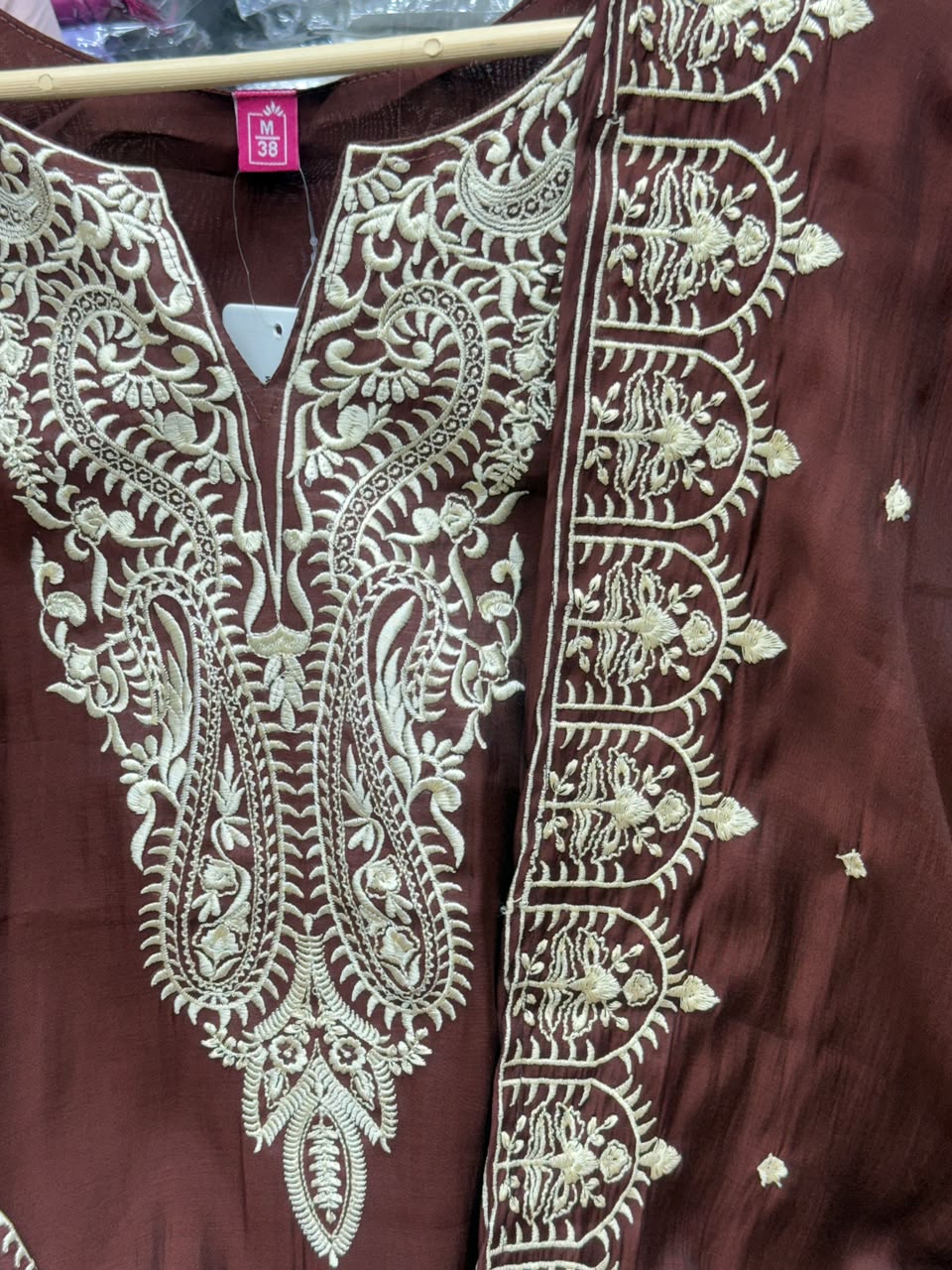 Mul Chanderi Straight 3 Piece Kurti Pant Set with Heavy Embroidery & Booti Dupatta – RR1663