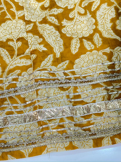 Floral Rust, Mustard Yellow Angrakha Semi Formal Embroidered Pure Cotton Full Flair Anarkali Gown With Beautiful Duppata And Bottom (RR1314-rust-mustard-yellow )