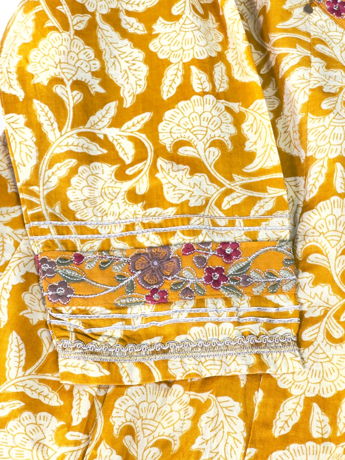 Floral Rust, Mustard Yellow Angrakha Semi Formal Embroidered Pure Cotton Full Flair Anarkali Gown With Beautiful Duppata And Bottom (RR1314-rust-mustard-yellow )