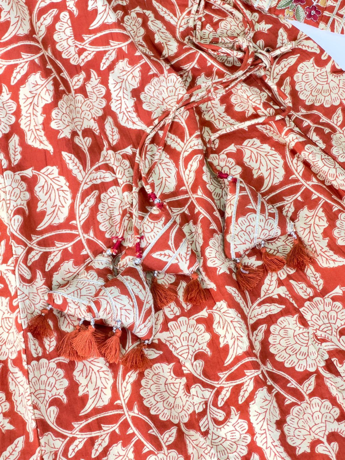 Floral Rust, Mustard Yellow Angrakha Semi Formal Embroidered Pure Cotton Full Flair Anarkali Gown With Beautiful Duppata And Bottom (RR1314-rust-mustard-yellow )