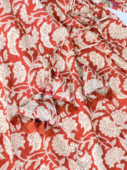 Floral Rust, Mustard Yellow Angrakha Semi Formal Embroidered Pure Cotton Full Flair Anarkali Gown With Beautiful Duppata And Bottom (RR1314-rust-mustard-yellow )