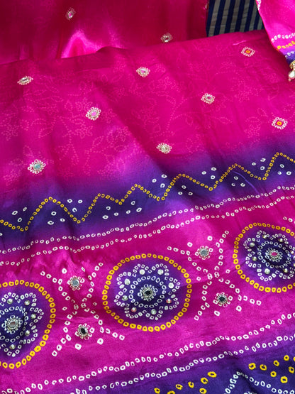 Rani Pink Pure Crepe Handwork Party Wear Kurta Set with Tassels