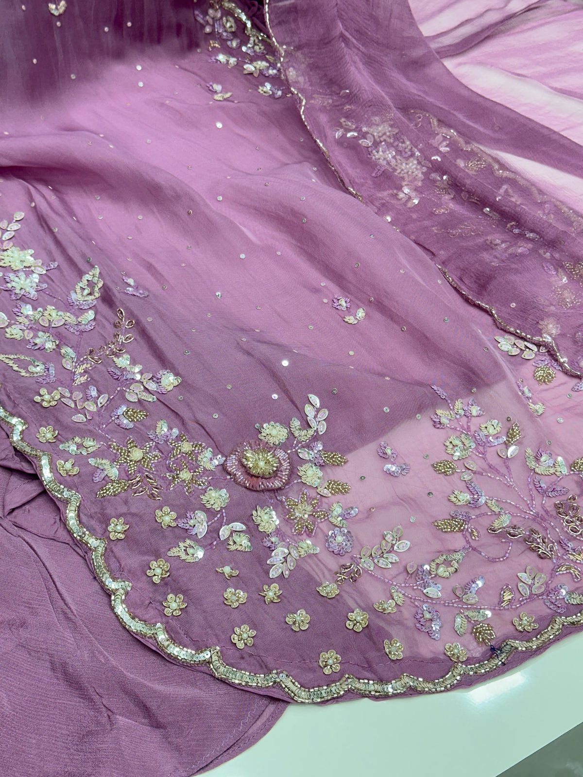 Designer Chinon Handwork Kurta Set: Three-Piece Party Wear Outfit with Blouse & Divider