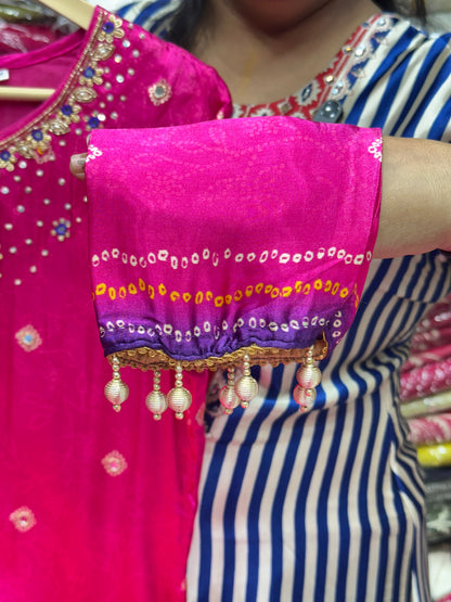 Rani Pink Pure Crepe Handwork Party Wear Kurta Set with Tassels