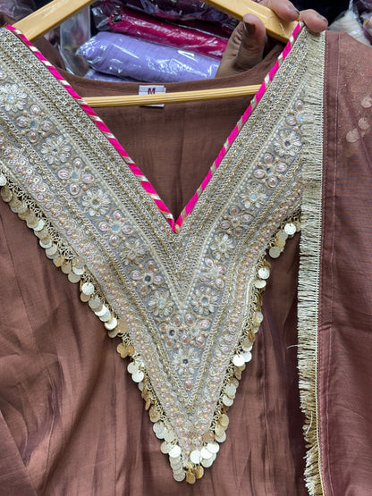 Mul Chanderi 3-Piece Anarkali Kurta Set with Lash Work | Designer Ethnic Wear