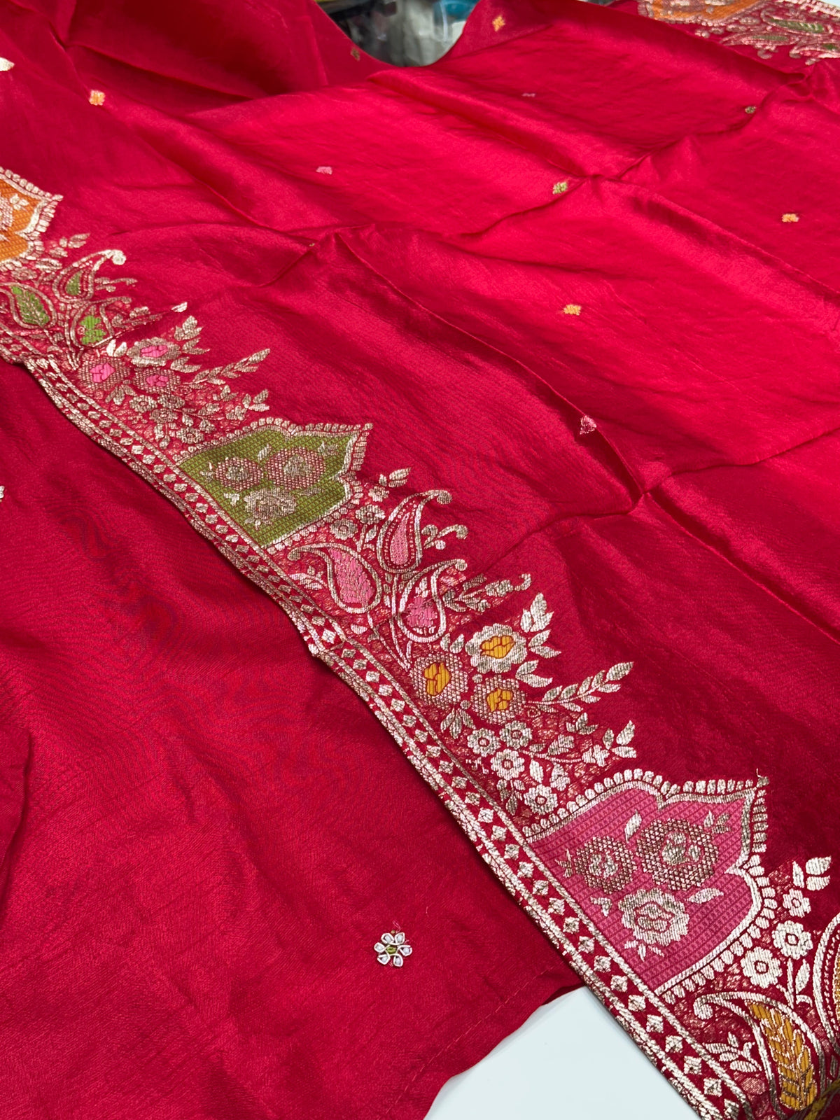 Dola Silk Heavy Party Wear Kurta Set with Banarasi Dupatta & Mul Cotton Lining