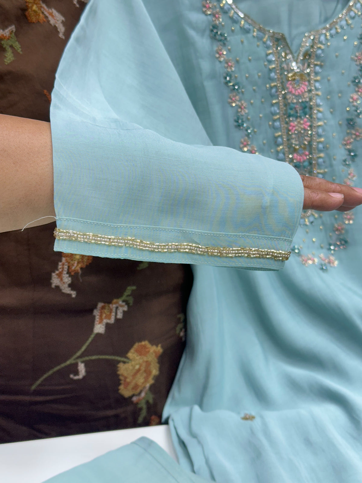 Designer Pure Muslin Kurta with Pants and Dupatta – Premium Handwork Ethnic Suit