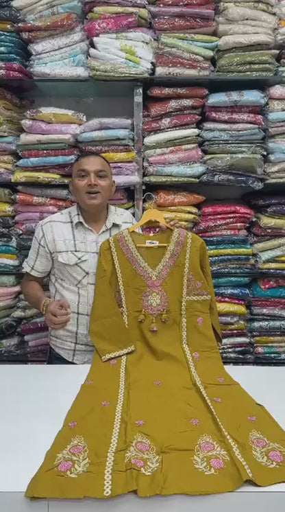 A-Line Cotton 3 Piece Kurti Set with Thread Work & Booti Work Dupatta – RR1618